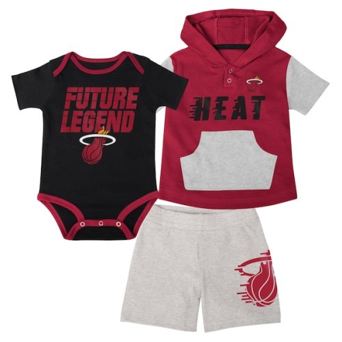 Infant Miami Heat Black/Red/Gray Bank Shot Bodysuit, Hoodie T-Shirt & Shorts Set