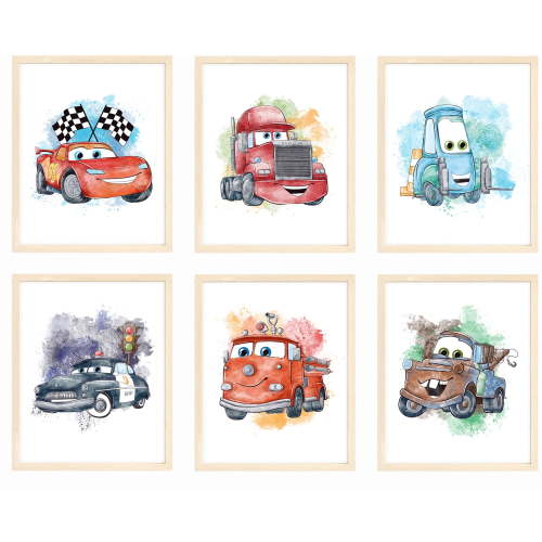 Nistio® Cars Movie Poster Prints, Cars Movie Poster Wall Art Decor, Lightning McQueen, Set of 6, 8x10 inches (Unframed)