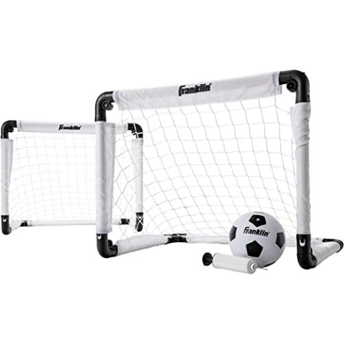 Franklin Sports Kids Mini Soccer Goal Set - Backyard/Indoor Mini Net and Ball with Pump - 22" x 17" Goal Size, White/Black