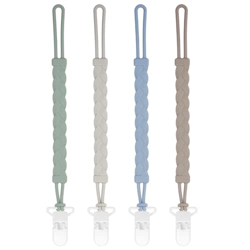 Easter Stylish Silicone Pacifier Clips, 4-Pack Pacifier Holder with Flexible Woven Rope Design, 100% Food Grade Silicone, Safe Essentials for Newborns Baby Boys and Girls