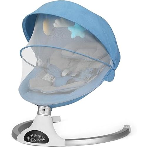 Baby Swing for Infants, Baby Rocker with 5 Point Harness, 10 Preset Lullabies and 3 Speeds with Remote Control, Infant Swing for Baby Boy Girl Up to 20 lbs, Blue