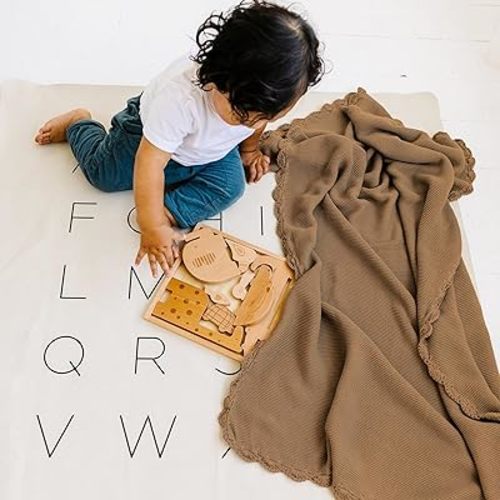 MakeMake Organics Organic Baby Blanket GOTS Certified Organic Cotton Baby Blanket Newborn Modern Knit Blanket Breathable Unisex Boy Girl Stroller Blanket (30x40, Brown)