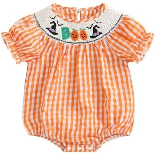 FIOMVA Toddler Baby Girl Clothes Summer Smocked Bubble Romper Embroidery Onesie Short Sleeve Bodysuit Cute Outfits