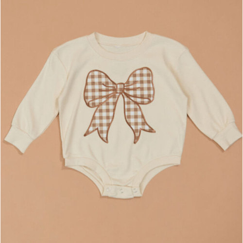 Gingham Bow Bubble Sweatshirt in Natural | Tullabee