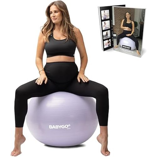 BABYGO Birthing Ball - Pregnancy Yoga Labor & Exercise Ball & Book Set Trimester Targeting, Maternity Physio, Birth & Recovery Plan Included Anti Burst Eco Friendly