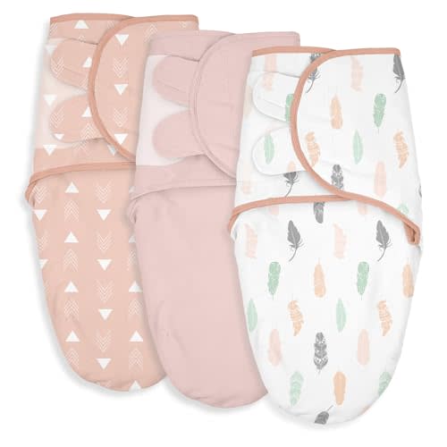 Soarwg Kids Baby Swaddle, Organic Adjustable Baby Swaddles for Newborns, Sleep Sack for Baby Boy and Girl 0-3 Months, 100% Cotton Certified STANDARD 100 by OEKO-TEX, 3-Pack (Feather Trail)