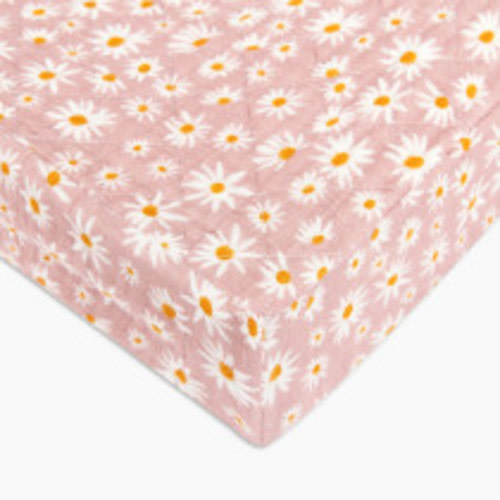 babyletto Quilted Changing Pad Cover in GOTS Certified Organic Muslin Cotton - Daisy