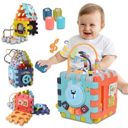 Wisairt Baby Activity Cube with Music, 6 in 1 Learning Toys for Toddlers, Montessori Preschool Educational Toys Birthday Party Gifts for Infants Kids Boys Girls 6-36 Months (Multi-Color)