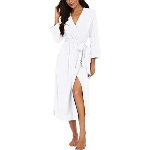 VINTATRE Women Kimono Robes Long Knit Bathrobe Lightweight Soft Knit Sleepwear V-neck Casual Ladies Loungewear