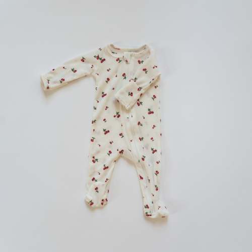 Zipper Footie Onesie in Cherry Pie