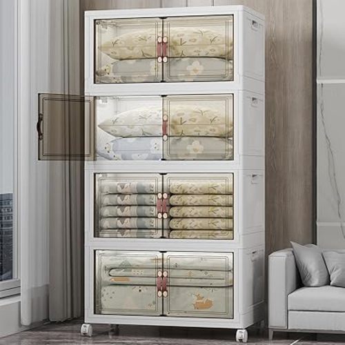 UAMFURI Stackable Storage Bins with Lids, 700QT Closet Organizers and Storage with Doors and Wheels, Extra Large Storage Cabinet, Collapsible Plastic Drawers for Bedroom Dorm Office