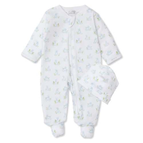 Cottontail Hollows Blue Zip Footie & Hat Set 0-3 month