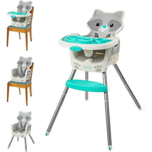 Infantino Grow-with-Me 4-in-1 Convertible High Chair, Raccoon-Theme, Space-Saving Design, Booster and Toddler Chair, for Infants & Toddlers 3M-36M Multicolor