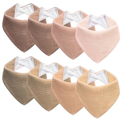 Muslin Baby Bibs 8-Pack Baby Drool Bandana Bibs for Baby Girls Boys Infant Newborn Toddler Drooling and Teething(Brown to Pink)
