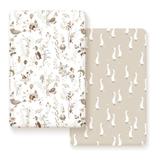 Stretchy Ultra Soft Jersey Knit Fitted Pack n Play Sheets 2 Pack, Portable/Mini Crib Sheets for Boys and Girls, Universal Fit for Pack N Plays Safe and Snug, Happy Farty