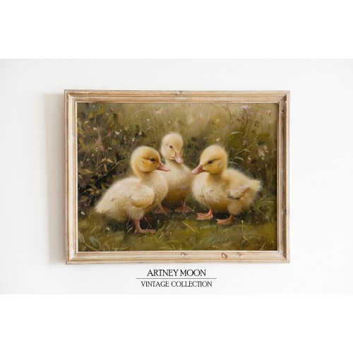 Easter Spring Ducklings Art Print Vintage Wall Decor Cute Ducks Cottagecore Rustic Oil Painting Style Wall Art PRINTABLE Digital Download