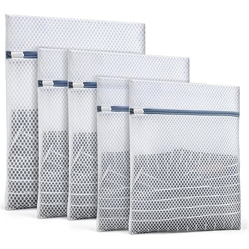 Heavy-Duty Honeycomb Mesh Laundry Bags, 5-Pack (2 Small 9x12, 2 Medium 12x16, 1 Large 16x20) | Delicates Wash Bags for Lingerie & Baby Clothes