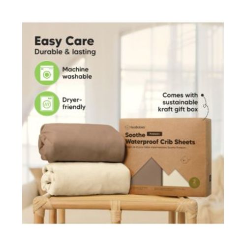 2pk Soothe Waterproof Fitted Crib Sheets for Girl, Boy, 100% Organic Soft Cotton Crib Mattress Protector Sheet
