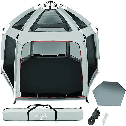 Serenelife ON-The GO Baby and Toddler Pack and Play - playpen - Play Yard Compact, Portable, Lightweight, Foldable- Indoor and Outdoor, w/Canopy, 5 Panel Mattress, Travel Bag (Blue): Baby