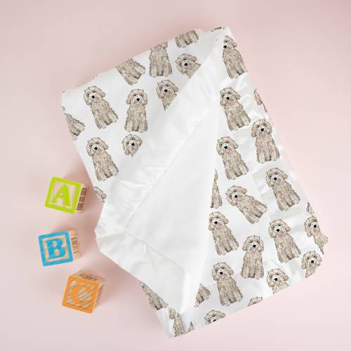 Mini Doodle Satin Trim Minky Blanket | Cavapoo Baby Blanket, Cockapoo Minky Baby Blanket, Goldendoodle Baby Shower Gift
