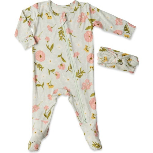 Baby Print Jersey Footie & Headband, 6-9M, Carnation