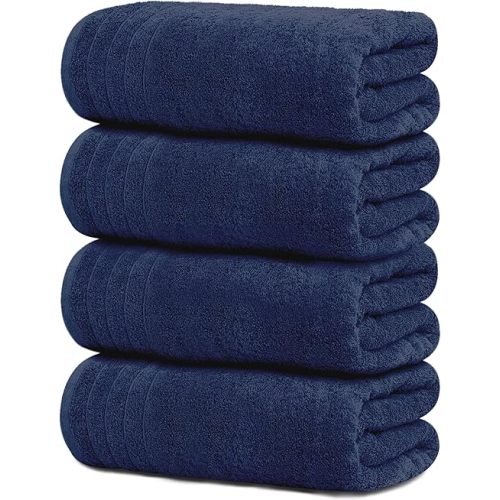 Tens Towels Pack of 4 Extra Large Bath Towels 30 x 60 Inches, 100% Cotton, Larger & Lighter, Quicker to Dry, Lighter Weight, Super Soft and Absorbent, Perfect Bathroom Towels (Navy)