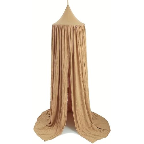 Cotton Kids Bed Canopy, Nursery Room Baby Crib Hanging Curtain Mosquito Net Hideaway Bedding Children Reading Nook Decoration, Pastel Neutral Color for Boys & Girls (Khaki)