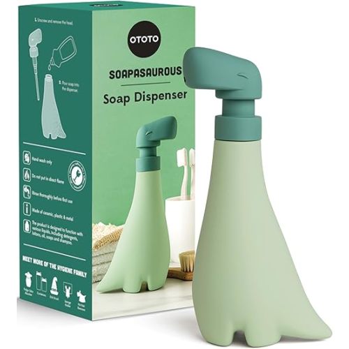OTOTO New Soapasaurous Dino Hand Soap Dispenser - Cute Bathroom Accessories, Liquid Dish Soap Dispenser, Dinosaur, Cute Kitchen Accessories, Gifts for Kids