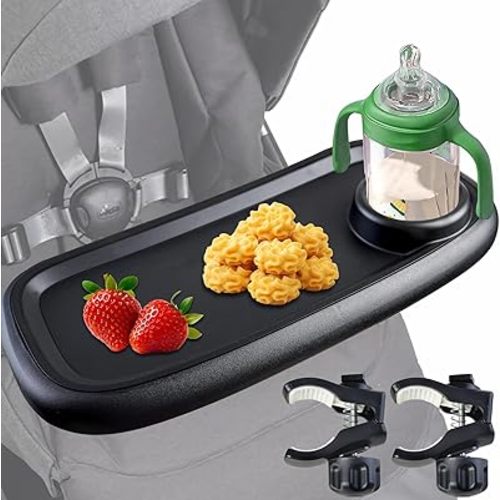 Wanateber Universal Stroller Snack Tray, Double-Layer Removable Stroller Snack Tray Attachment with Strollers Cup Holder, Non-Slip Snacks Holder for Strollers Accessories