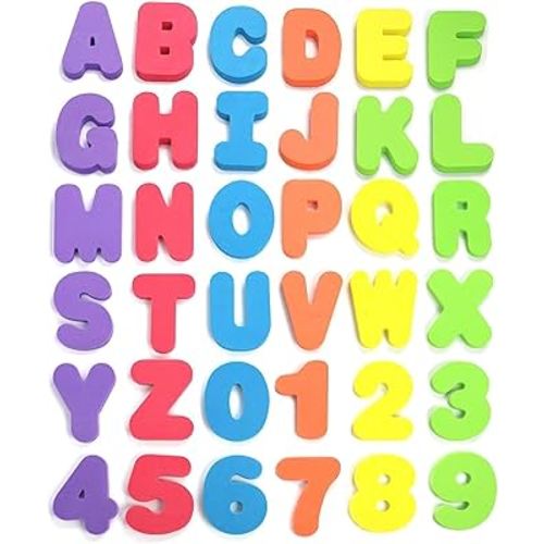 Click N’ Play 36 Piece Play Set of Bath Foam Letters & Numbers with Mesh Bag Organizer, Non Toxic & BPA Free, Colorful, Educational & Fun ABC Foam Bath & Shower Toys for Baby & Toddlers