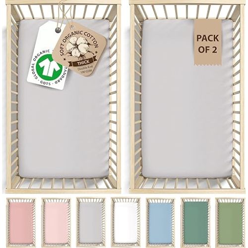 GOTS Organic Bassinet Sheets 33x20 for Baby Delight Beside Me Dreamer, Maxi-COSI Iora, 200GSM Thickest & Softest Turkish Cotton, 2-Pack Bedside Sleeper, Bassinet Sheets Rectangle Angelbliss Baby