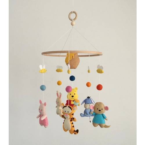Hi I’m Winnie :)) Customer Favorite,Handmade Postpartum Mother Gift,Felt Animal Crib Movable,Cute Cartoon Character Crib mobile,Nursey Decor