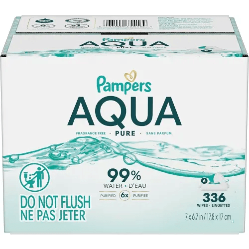 Pampers Aqua Pure Baby Wipes, 99% Water, Fragrance Free, 336 Baby Wipes Total (6X Flip-Top Packs)