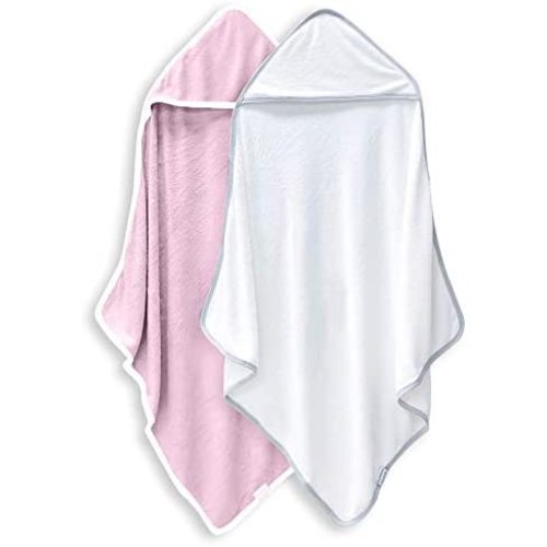 2 Pack Premium Bamboo Baby Bath Towel - Ultra Soft Hooded Towels for Babies,Toddler,Infant - Newborn Essential -Perfect Baby Registry Gifts for Boy Girl - Pink and White