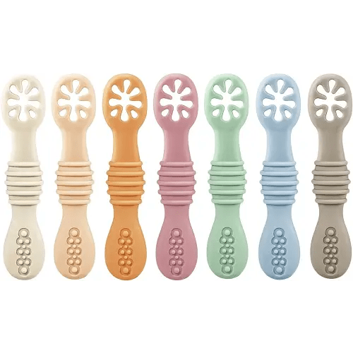 PandaEar 7 Pack Silicone Baby Feeding Spoon| Baby led Weaning Spoon for Self Feeding First Stage| Infant Toddler Baby Spoons 4 6months| BPA Free