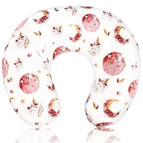 Jundetye Baby Nursing Pillow Cover, Removeable Breastfeeding Pillow Slipcover, Nursing Pillow Case for Newborn Boys Girls, Soft Fabric Fits Snug On Infant, Washable & Breathable, Moon Star