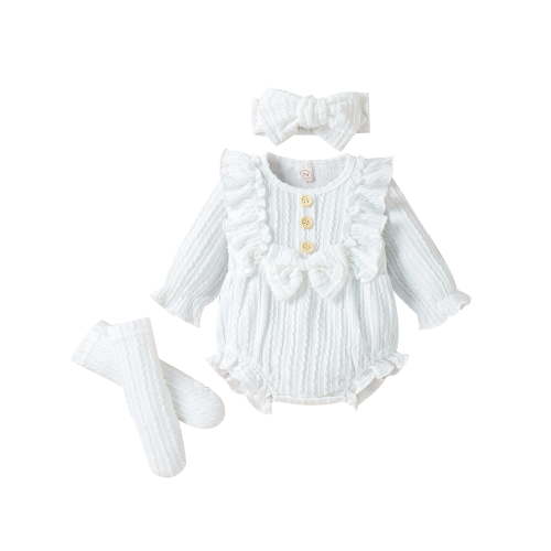 Lieserram Newborn Baby Girls Fall Jumpsuit Clothes Outfits, 3 6 9 12 Months Long Sleeve Romper + Socks + Headband Set