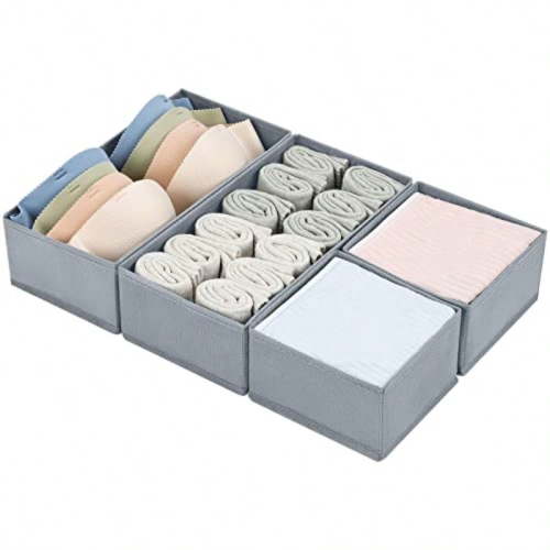 Drawer Organizers Clothes Set of 4 Dresser Organizer Bins Fabric Closet Organizers and Storage Shallow Drawer Dividers for Nursery Clothing Baby Clothes Socks Underwears Tie Grey