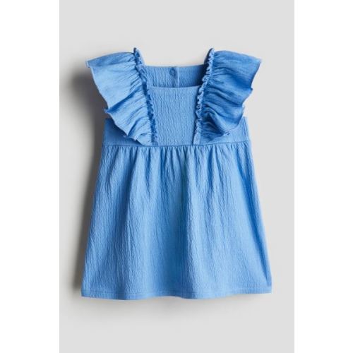 Jersey Dress with Flounces, Square Neckline, Sleeveless, Blue