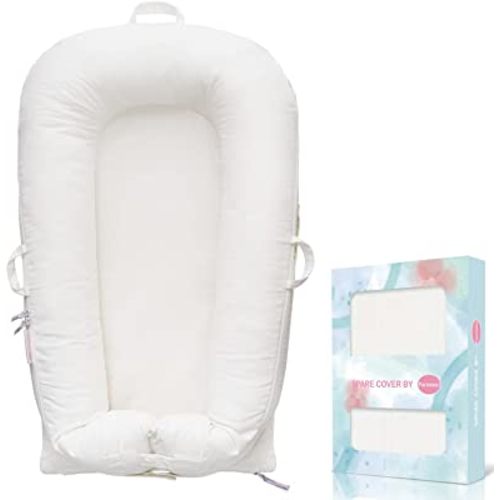 Corduroy Baby Lounger Cover for Dockatot Deluxe + | 100% Cotton Hypoallergenic Newborn Premium Quality Spare Cover(Cover Only) (White)