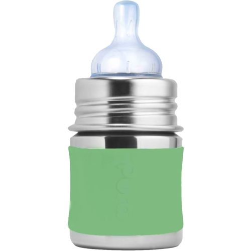 Pura Kiki 5oz/150ml Stainless Steel Anti-Colic Infant Bottle w/Silicone Natural Vent Nipple & Sleeve, 100% Plastic-Free, MadeSafe Certified, Medical-Grade Silicone - Moss Sleeve