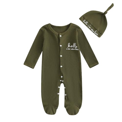 aporake Neutral Baby Clothes Newborn Girl Boy Coming Home From Hospital Outfit Cute Ribbed Knit One-piece Romper Jumpsuit Hat