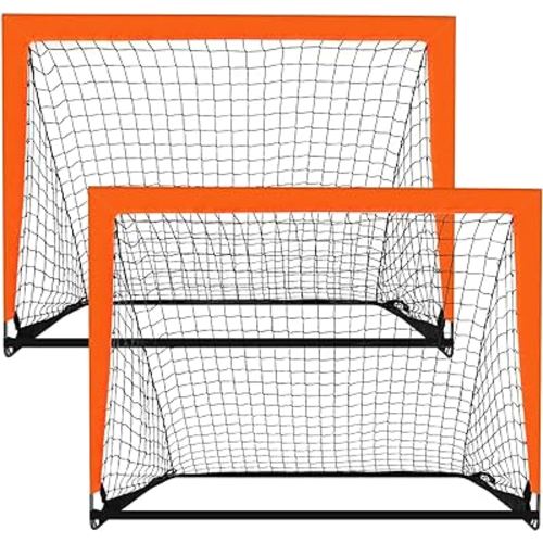 2 Pack 4’ x 3’ Size Portable Kid Soccer Goals for Backyard, Indoor and Outdoor Pop Up Soccer Goals, Orange, Theresduet
