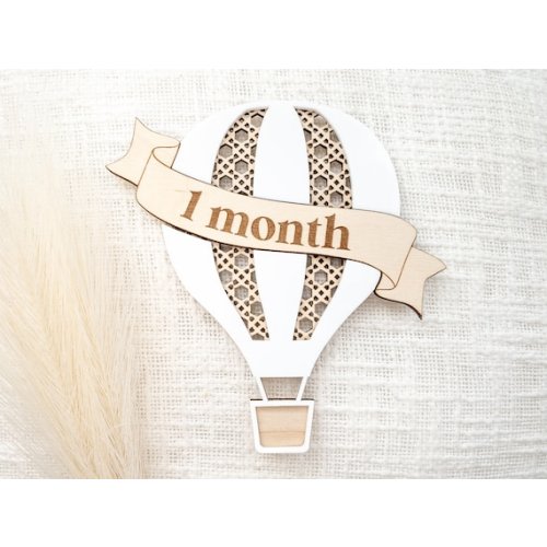 Wooden 3D Hot Air Balloon Monthly Milestone Sign Interchangeable Custom Milestone Card Baby Photo Props Boho Rattan Decor - Etsy