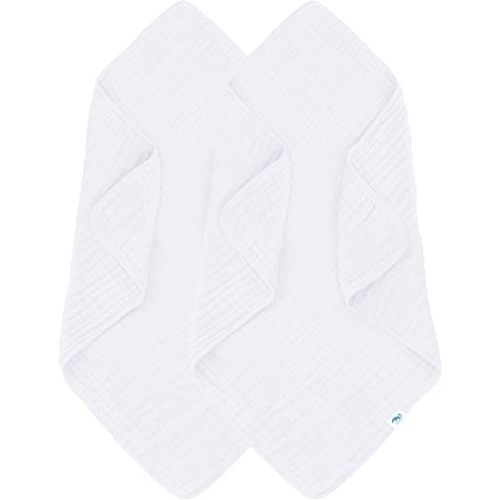 SWEET DOLPHIN Muslin Baby Bath Towels Blanket - 2 Pack 100% Cotton Towel for Babies, Infants, Toddlers - 40x40Inch - Highly Absorbent, White