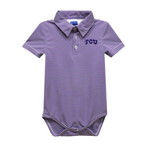 Vive La Fete TCU Horned Frogs Baby Purple Pencil Stripe Short Sleeve One Piece Polo