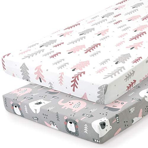 Pack n Play Stretchy Fitted Pack n Play Playard Sheet Set BROLEX 2 Pack Portable Mini Crib Sheets,Convertible Playard Mattress Cover,Ultra Soft Material,Jungle Animals