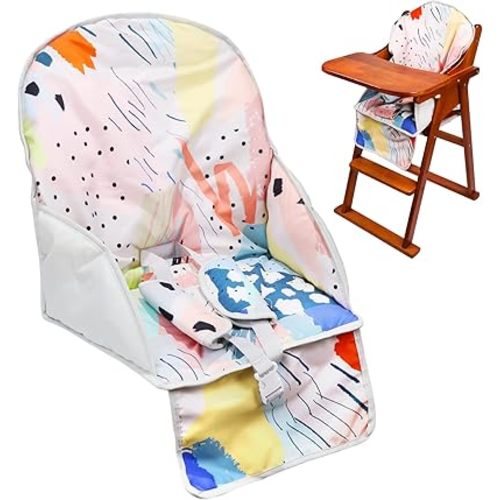 High Chair Pad, High Chair Cushion, Cute Pattern, Comfortable Seat Belt Design, Soft and Comfortable Seat Cushion Breathable Pad, Baby Sits More Safe and Comfort(Color Garbled Pattern)