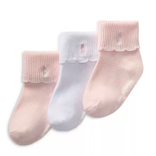 Girls' Scalloped Edge Turn Cuff Socks, Pack of 3 - Baby