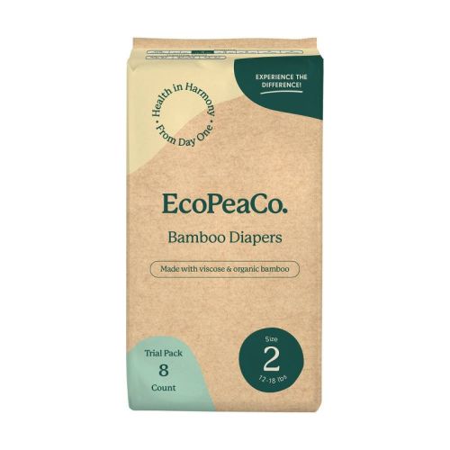 Ecopeaco. Bamboo Disposable Diapers Made With Organic Bamboo And Viscose - Trial And Travel - Size 2 - 8ct